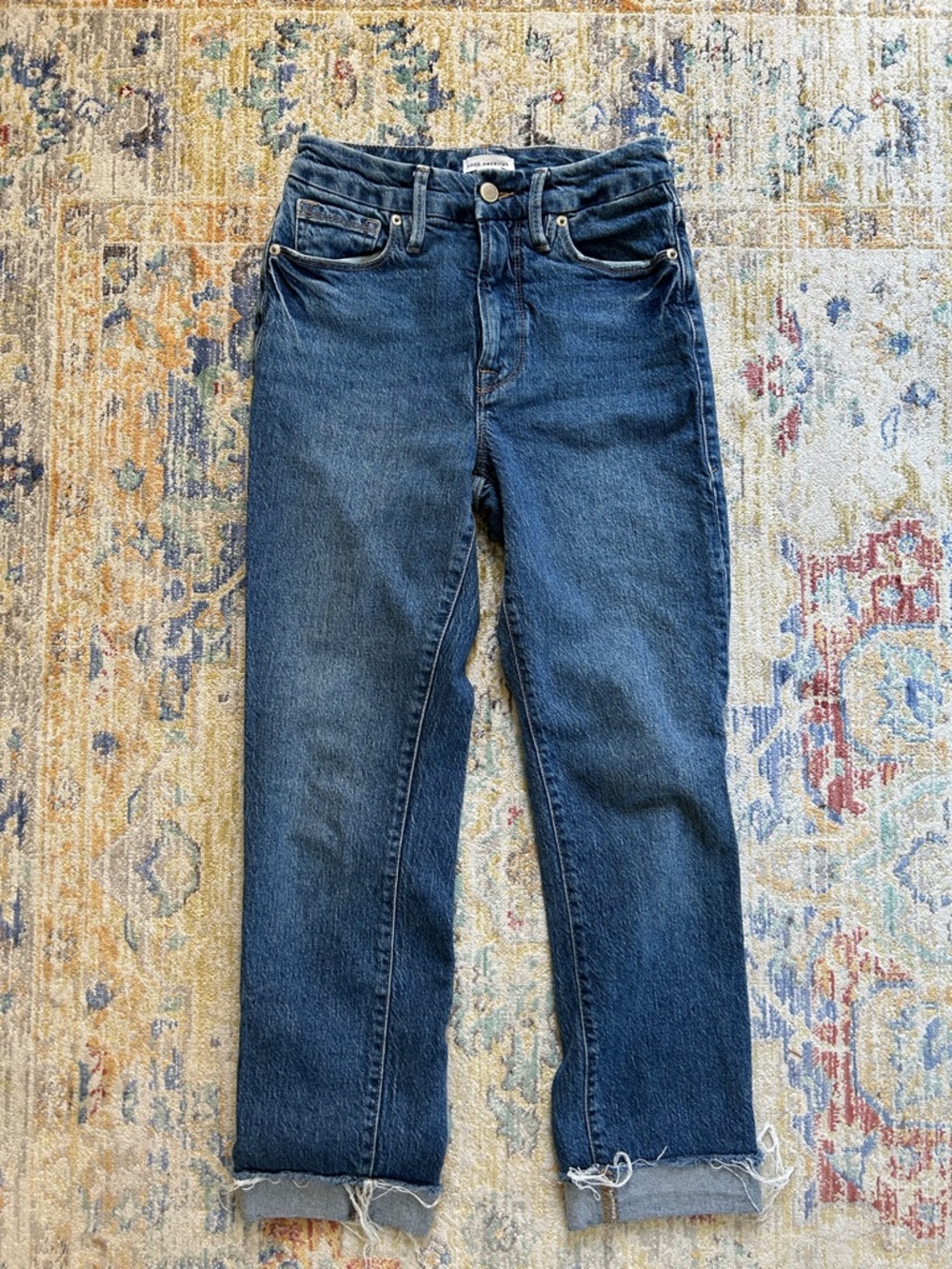 Good American Dark Blue High-Rise Straight Jeans